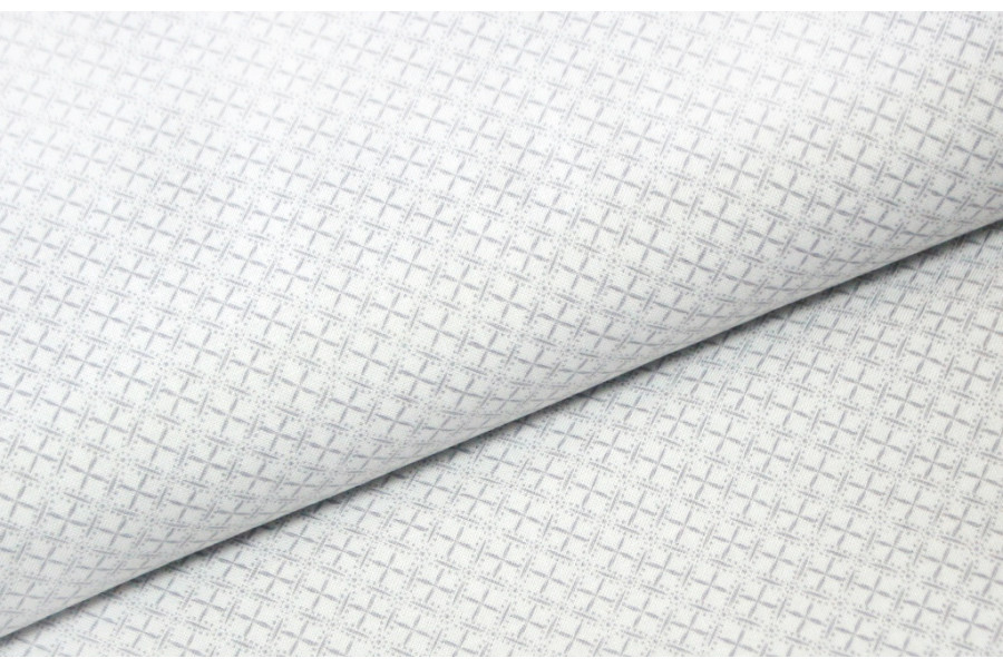 10cm Baumwolldruck SCARLET STITCHES BY HENRY GLASS  graues Rautenmuster auf Weiß (Grundpreis € 17,00/m) 